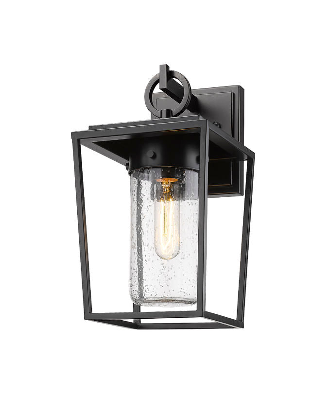 Z-Lite Sheridan 7" 1-Light Black Aluminum Outdoor Wall Sconce With Seedy Glass Shade