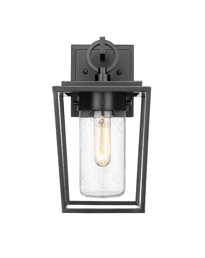 Z-Lite Sheridan 7" 1-Light Black Aluminum Outdoor Wall Sconce With Seedy Glass Shade