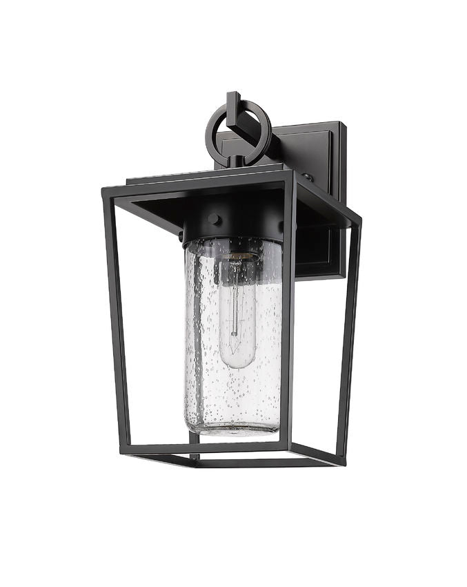 Z-Lite Sheridan 7" 1-Light Black Aluminum Outdoor Wall Sconce With Seedy Glass Shade