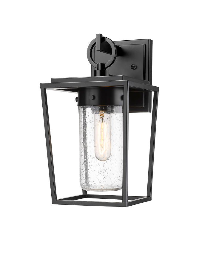 Z-Lite Sheridan 7" 1-Light Black Aluminum Outdoor Wall Sconce With Seedy Glass Shade
