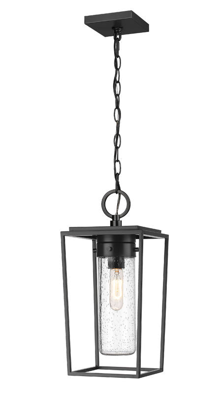 Z-Lite Sheridan 8" 1-Light Black Aluminum Outdoor Chain Mount Ceiling Fixture With Seedy Glass Shade