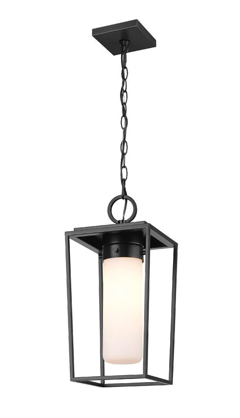 Z-Lite Sheridan 8" 1-Light Black Aluminum Outdoor Chain Mount Ceiling Fixture With White Opal Glass Shade