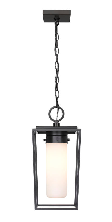 Z-Lite Sheridan 8" 1-Light Black Aluminum Outdoor Chain Mount Ceiling Fixture With White Opal Glass Shade