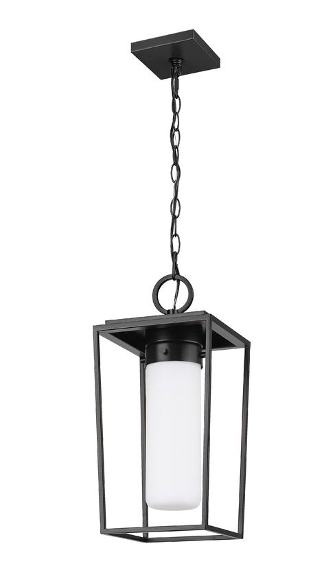 Z-Lite Sheridan 8" 1-Light Black Aluminum Outdoor Chain Mount Ceiling Fixture With White Opal Glass Shade