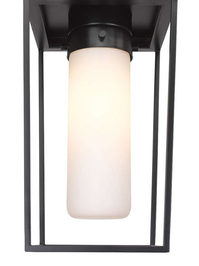 Z-Lite Sheridan 8" 1-Light Black Aluminum Outdoor Chain Mount Ceiling Fixture With White Opal Glass Shade