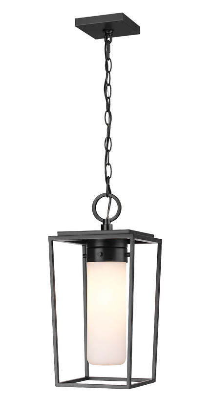 Z-Lite Sheridan 8" 1-Light Black Aluminum Outdoor Chain Mount Ceiling Fixture With White Opal Glass Shade