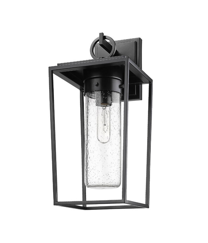 Z-Lite Sheridan 8" 1-Light Black Aluminum Outdoor Wall Sconce With Seedy Glass Shade