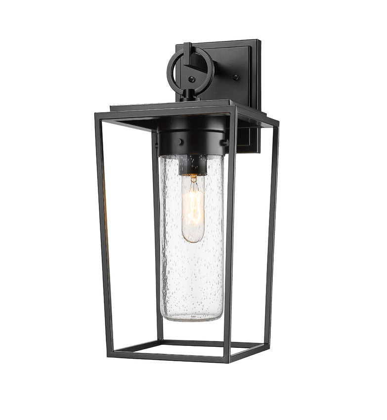 Z-Lite Sheridan 8" 1-Light Black Aluminum Outdoor Wall Sconce With Seedy Glass Shade