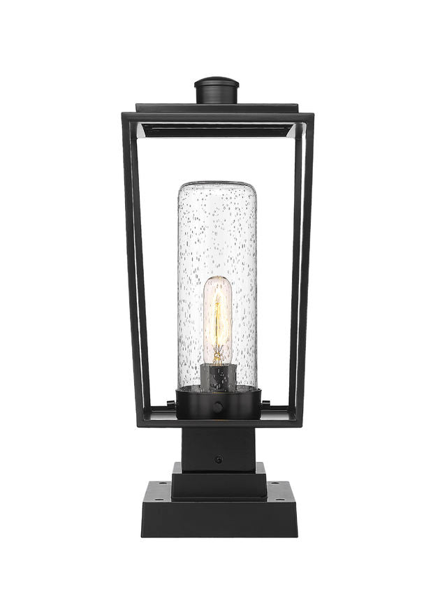 Z-Lite Sheridan 8" 1-Light Black Outdoor Pier Mounted Fixture and Square Pier Mount Hardware With Seedy Glass Shade