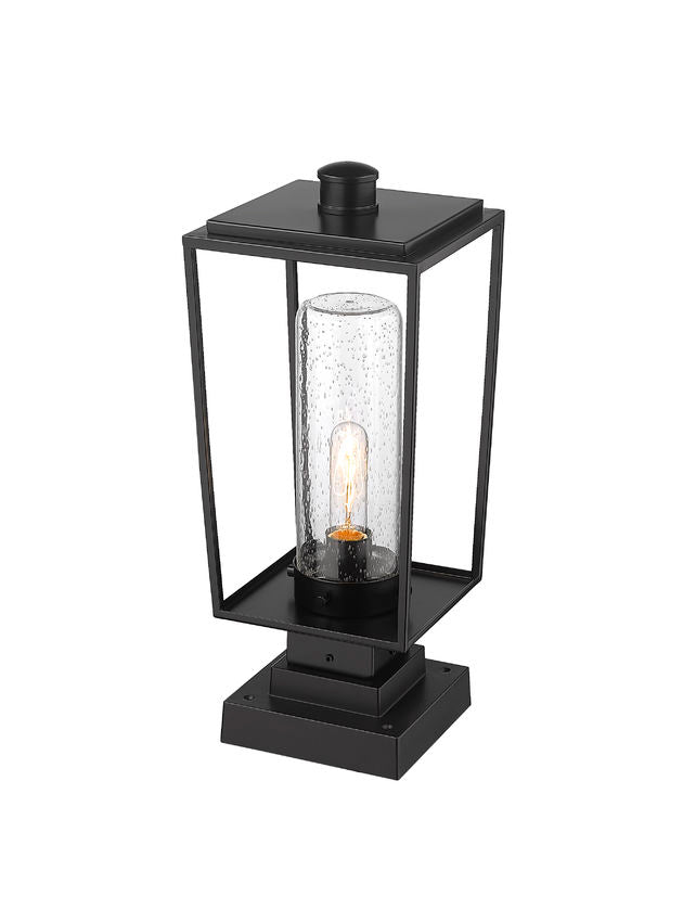Z-Lite Sheridan 8" 1-Light Black Outdoor Pier Mounted Fixture and Square Pier Mount Hardware With Seedy Glass Shade