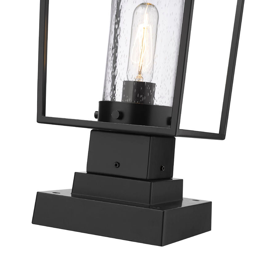 Z-Lite Sheridan 8" 1-Light Black Outdoor Pier Mounted Fixture and Square Pier Mount Hardware With Seedy Glass Shade