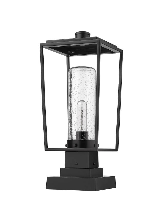 Z-Lite Sheridan 8" 1-Light Black Outdoor Pier Mounted Fixture and Square Pier Mount Hardware With Seedy Glass Shade