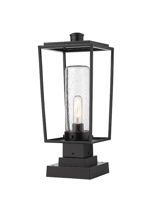 Z-Lite Sheridan 8" 1-Light Black Outdoor Pier Mounted Fixture and Square Pier Mount Hardware With Seedy Glass Shade