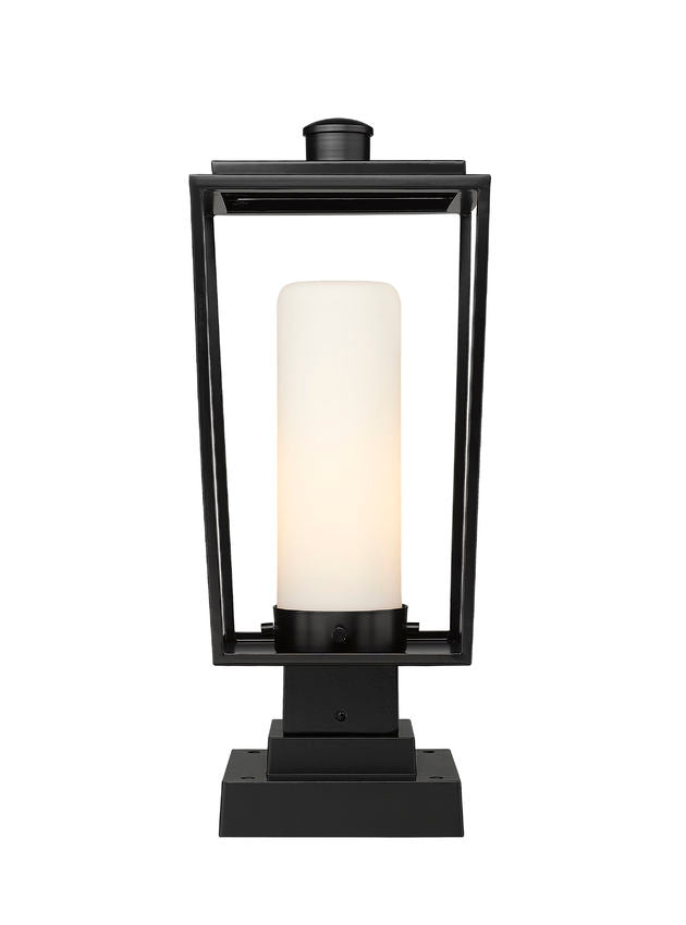 Z-Lite Sheridan 8" 1-Light Black Outdoor Pier Mounted Fixture and Square Pier Mount Hardware With White Opal Glass Shade