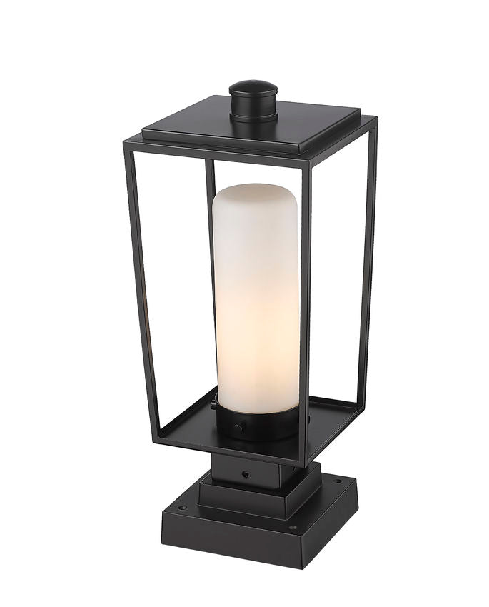 Z-Lite Sheridan 8" 1-Light Black Outdoor Pier Mounted Fixture and Square Pier Mount Hardware With White Opal Glass Shade