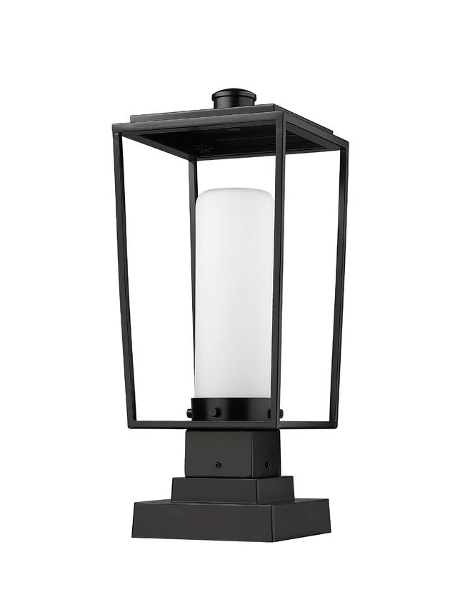 Z-Lite Sheridan 8" 1-Light Black Outdoor Pier Mounted Fixture and Square Pier Mount Hardware With White Opal Glass Shade