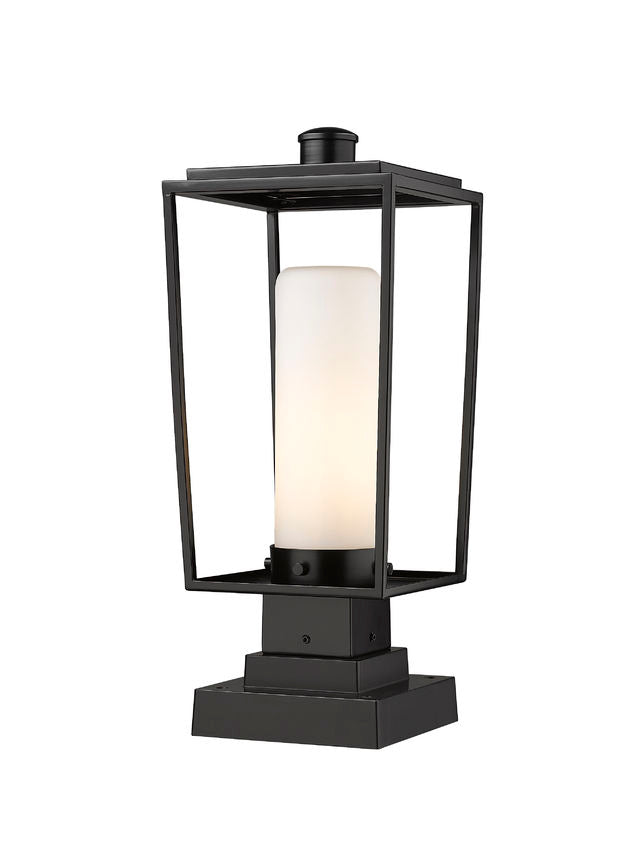 Z-Lite Sheridan 8" 1-Light Black Outdoor Pier Mounted Fixture and Square Pier Mount Hardware With White Opal Glass Shade