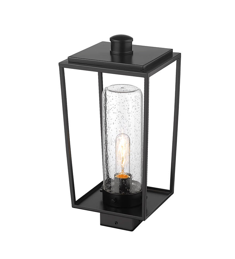 Z-Lite Sheridan 8" W x 17" H 1-Light Black Outdoor Post Mount Fixture With Seedy Glass Shade