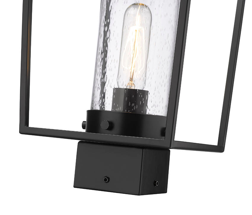 Z-Lite Sheridan 8" W x 17" H 1-Light Black Outdoor Post Mount Fixture With Seedy Glass Shade