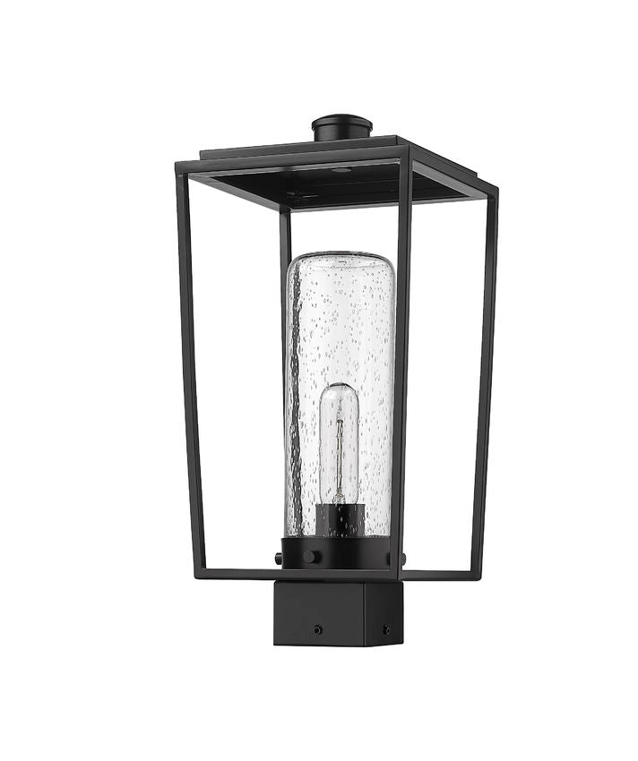 Z-Lite Sheridan 8" W x 17" H 1-Light Black Outdoor Post Mount Fixture With Seedy Glass Shade