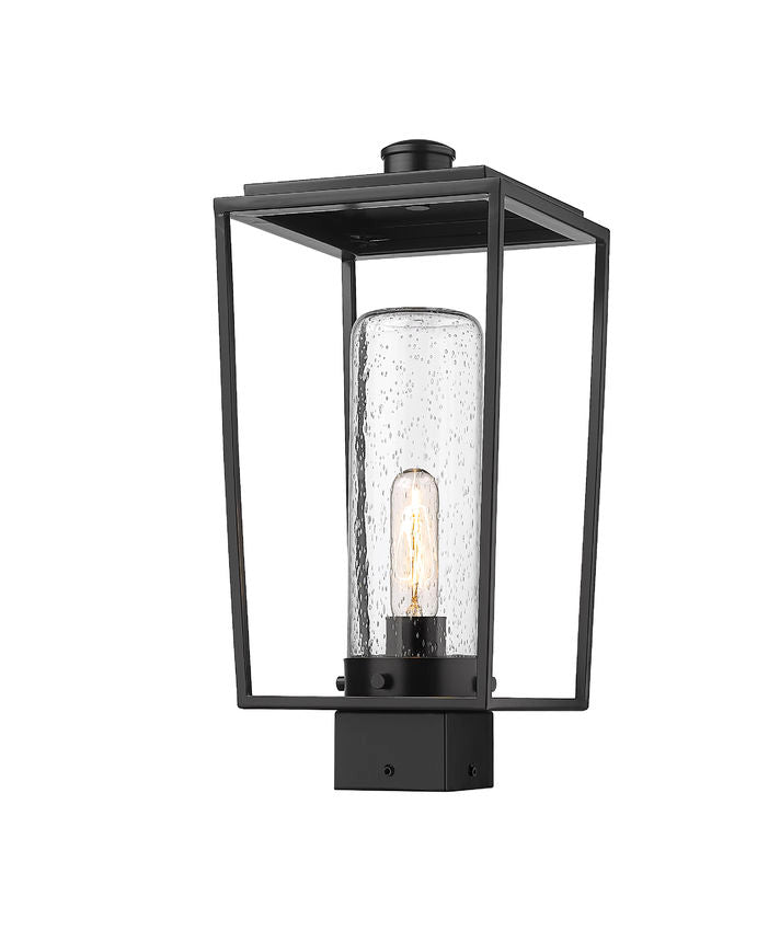 Z-Lite Sheridan 8" W x 17" H 1-Light Black Outdoor Post Mount Fixture With Seedy Glass Shade