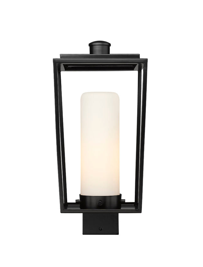 Z-Lite Sheridan 8" W x 17" H 1-Light Black Outdoor Post Mount Fixture With White Opal Glass Shade