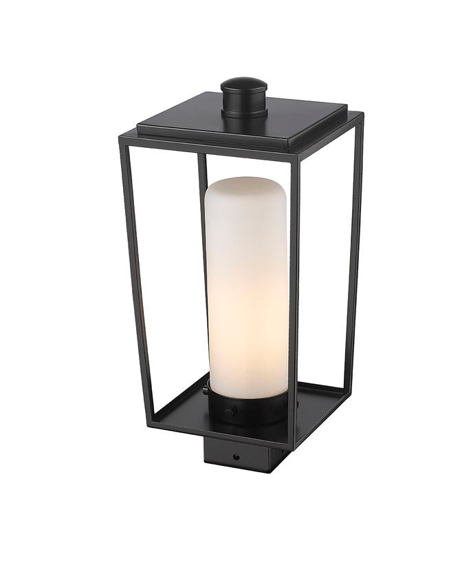 Z-Lite Sheridan 8" W x 17" H 1-Light Black Outdoor Post Mount Fixture With White Opal Glass Shade