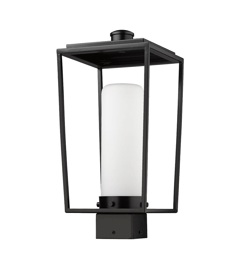 Z-Lite Sheridan 8" W x 17" H 1-Light Black Outdoor Post Mount Fixture With White Opal Glass Shade