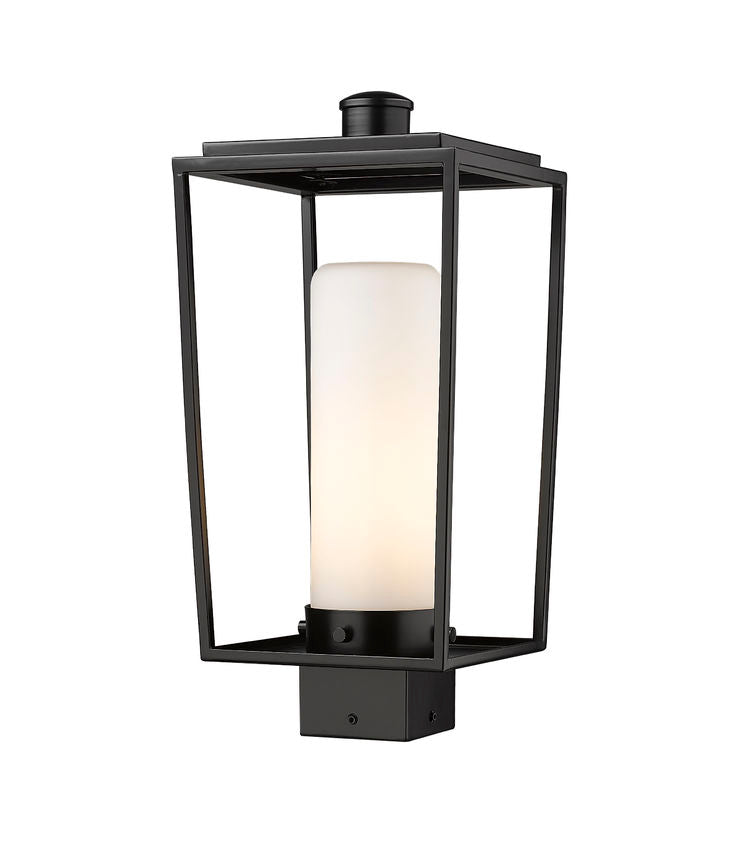 Z-Lite Sheridan 8" W x 17" H 1-Light Black Outdoor Post Mount Fixture With White Opal Glass Shade