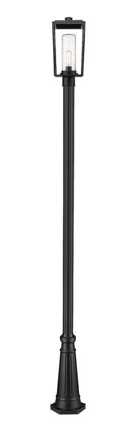 Z-Lite Sheridan 8" W x 18" H 1-Light Black Aluminum and Steel Seedy Glass Shade Outdoor Post Mounted Fixture