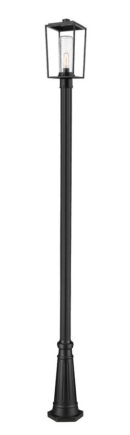 Z-Lite Sheridan 8" W x 18" H 1-Light Black Aluminum and Steel Seedy Glass Shade Outdoor Post Mounted Fixture