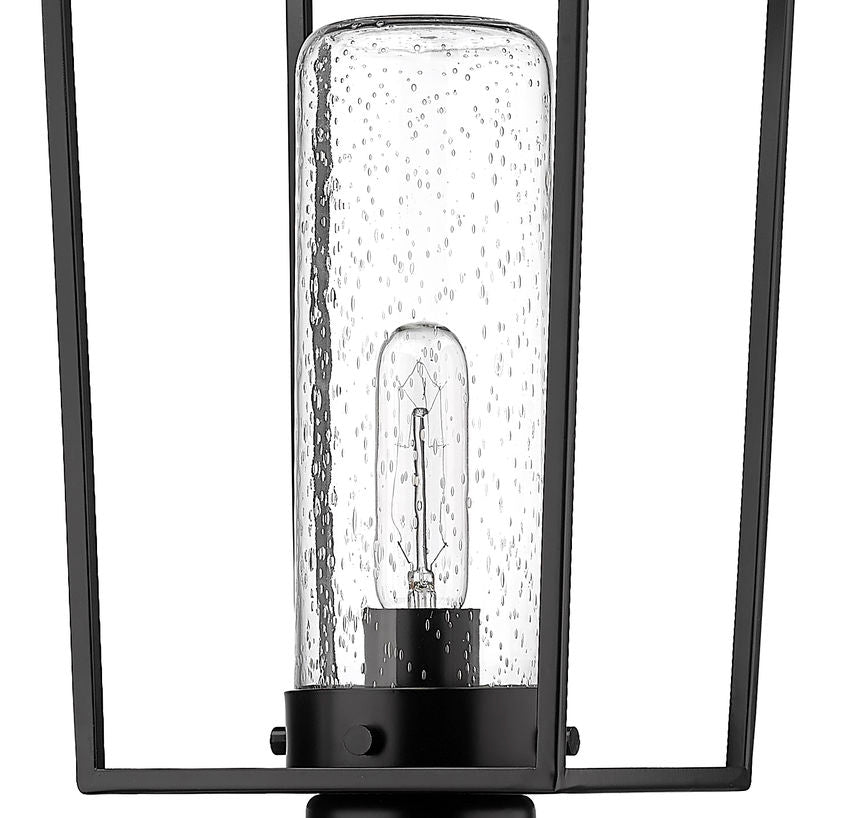 Z-Lite Sheridan 8" W x 18" H 1-Light Black Aluminum and Steel Seedy Glass Shade Outdoor Post Mounted Fixture