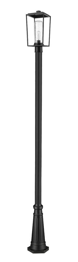 Z-Lite Sheridan 8" W x 18" H 1-Light Black Aluminum and Steel Seedy Glass Shade Outdoor Post Mounted Fixture