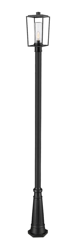 Z-Lite Sheridan 8" W x 18" H 1-Light Black Aluminum and Steel Seedy Glass Shade Outdoor Post Mounted Fixture