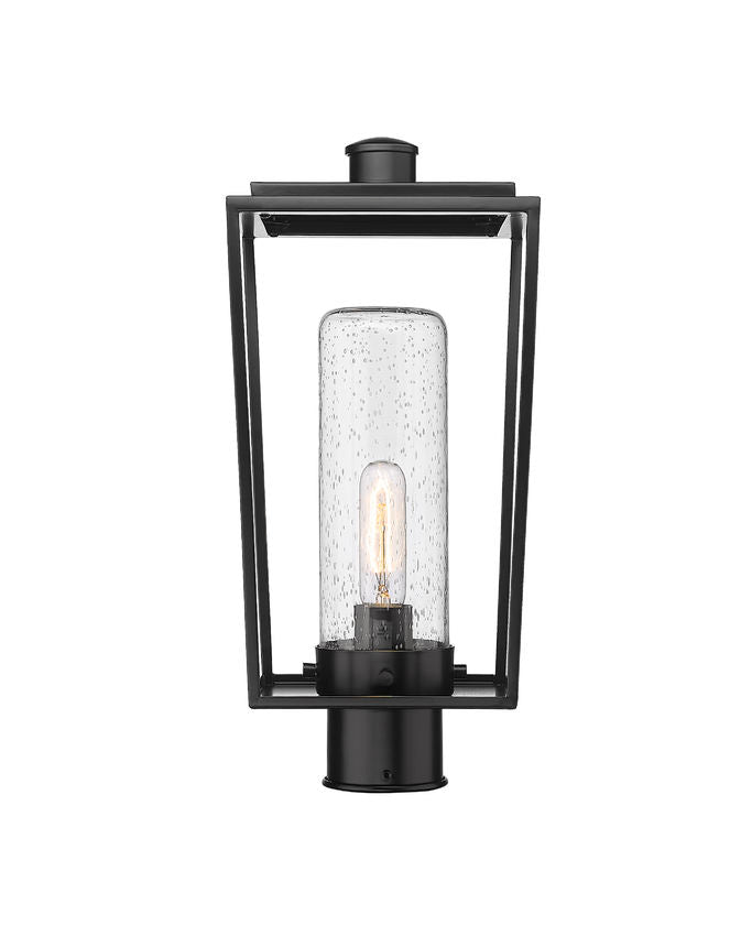 Z-Lite Sheridan 8" W x 18" H 1-Light Black Outdoor Post Mount Fixture With Seedy Glass Shade