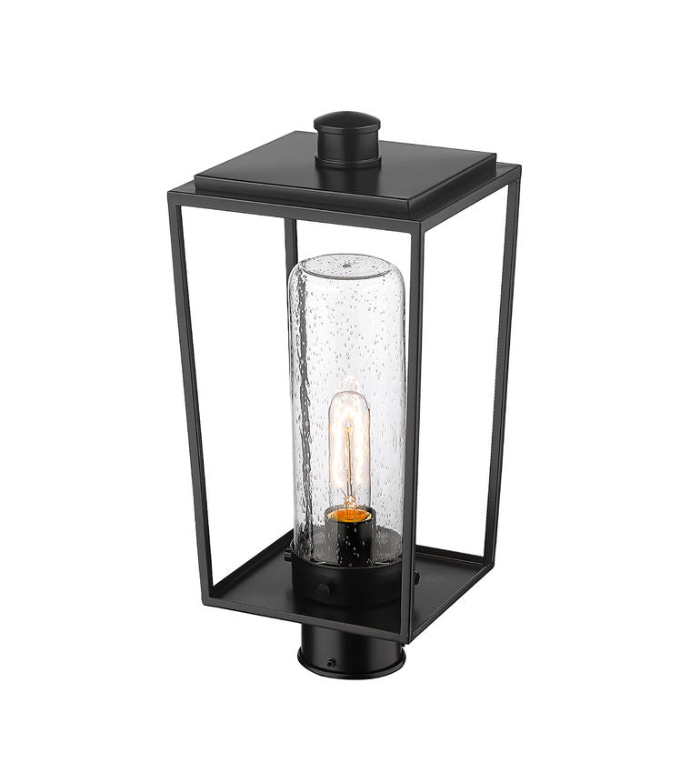 Z-Lite Sheridan 8" W x 18" H 1-Light Black Outdoor Post Mount Fixture With Seedy Glass Shade
