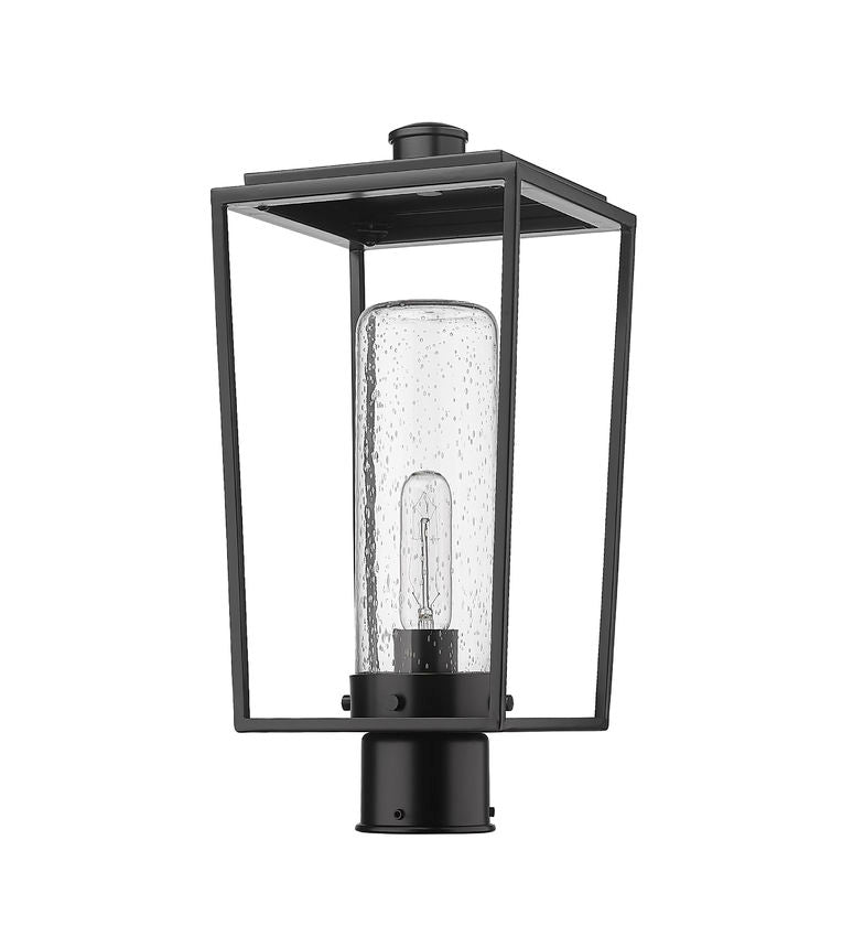 Z-Lite Sheridan 8" W x 18" H 1-Light Black Outdoor Post Mount Fixture With Seedy Glass Shade