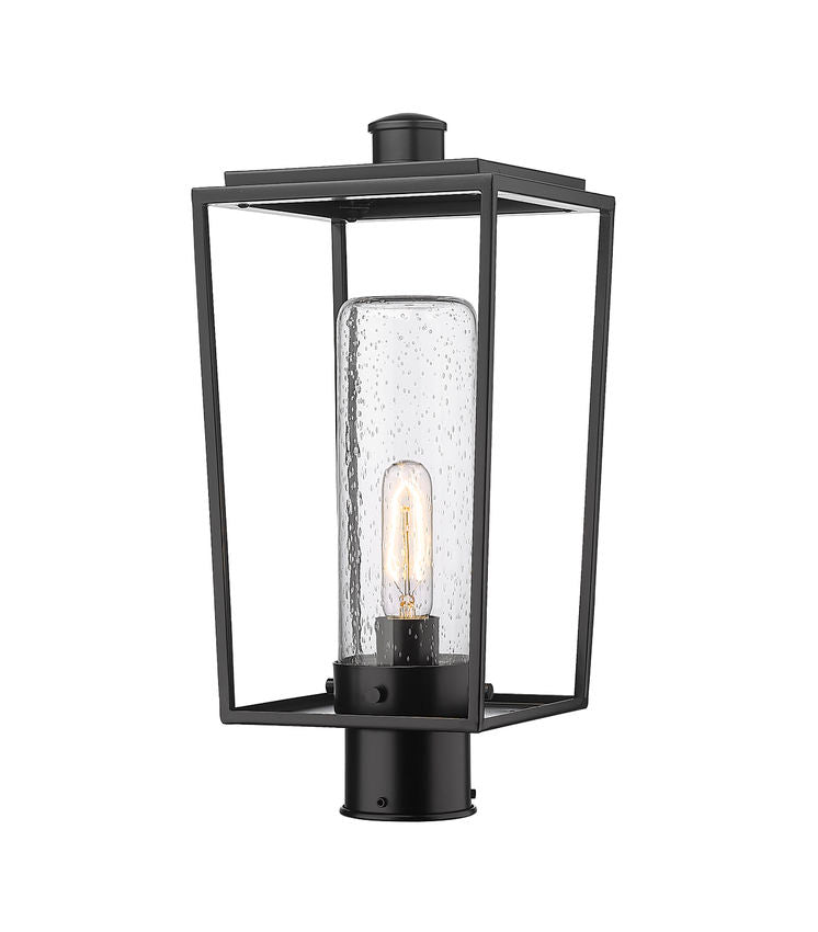Z-Lite Sheridan 8" W x 18" H 1-Light Black Outdoor Post Mount Fixture With Seedy Glass Shade