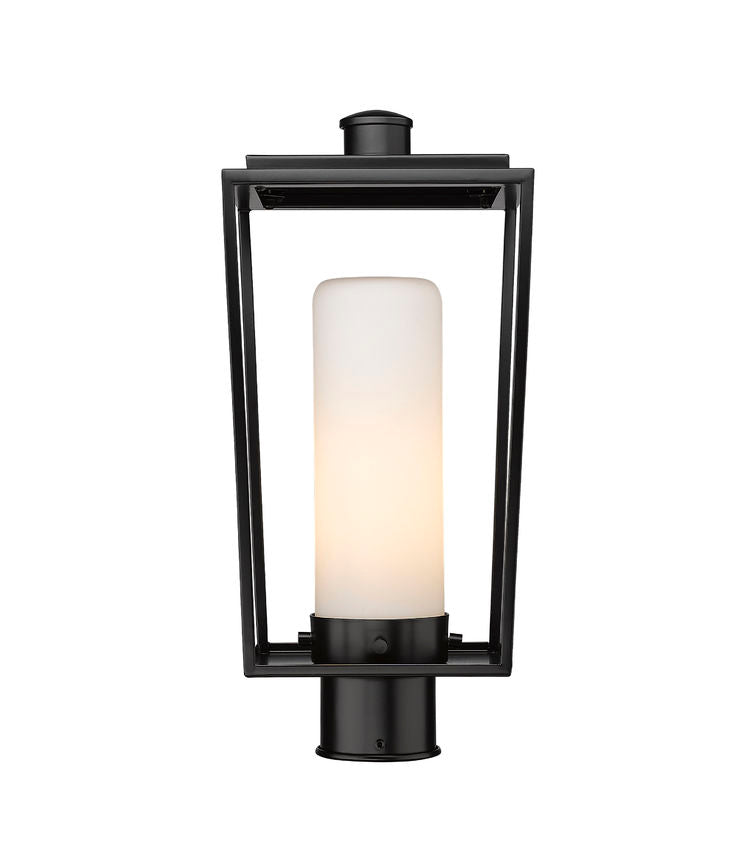 Z-Lite Sheridan 8" W x 18" H 1-Light Black Outdoor Post Mount Fixture With White Opal Glass Shade