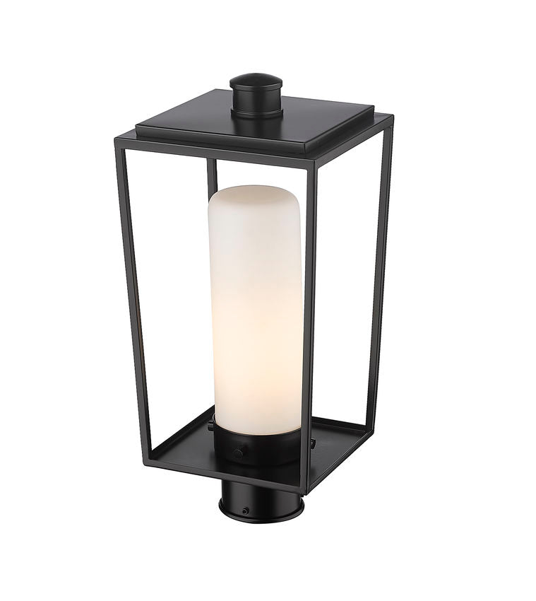 Z-Lite Sheridan 8" W x 18" H 1-Light Black Outdoor Post Mount Fixture With White Opal Glass Shade