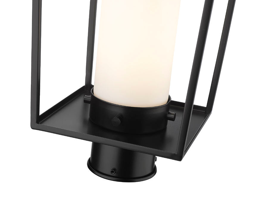 Z-Lite Sheridan 8" W x 18" H 1-Light Black Outdoor Post Mount Fixture With White Opal Glass Shade