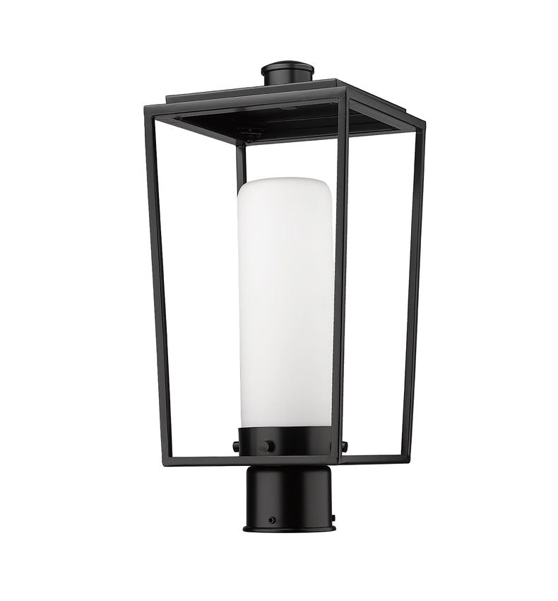 Z-Lite Sheridan 8" W x 18" H 1-Light Black Outdoor Post Mount Fixture With White Opal Glass Shade