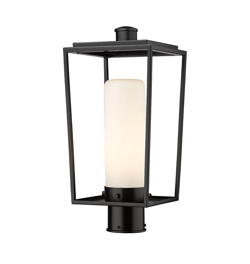 Z-Lite Sheridan 8" W x 18" H 1-Light Black Outdoor Post Mount Fixture With White Opal Glass Shade