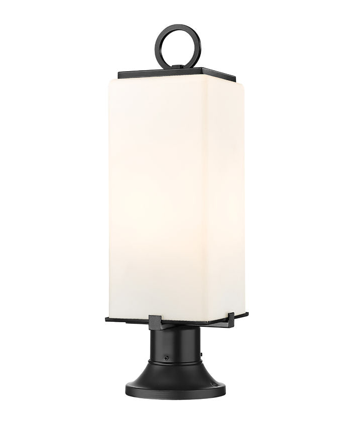 Z-Lite Sheridan 8" W x 20" H 1-Light Black Outdoor Pier Mounted Fixture and Round Pier Mount Hardware With Seedy Glass Shade