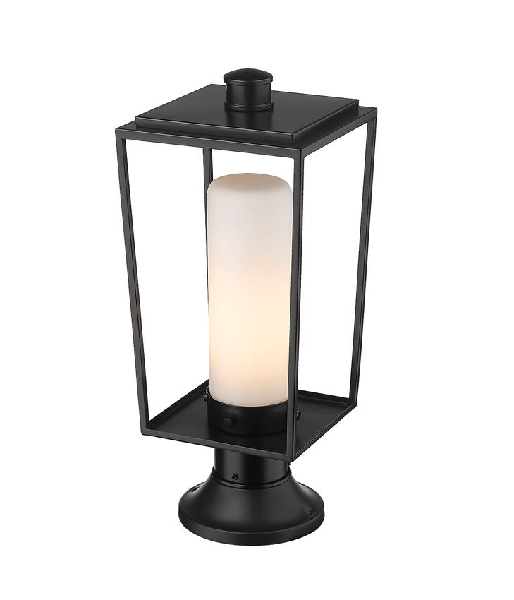 Z-Lite Sheridan 8" W x 20" H 1-Light Black Outdoor Pier Mounted Fixture and Round Pier Mount Hardware With White Opal Glass Shade