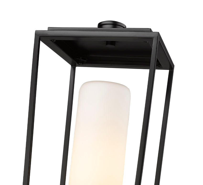Z-Lite Sheridan 8" W x 20" H 1-Light Black Outdoor Pier Mounted Fixture and Round Pier Mount Hardware With White Opal Glass Shade
