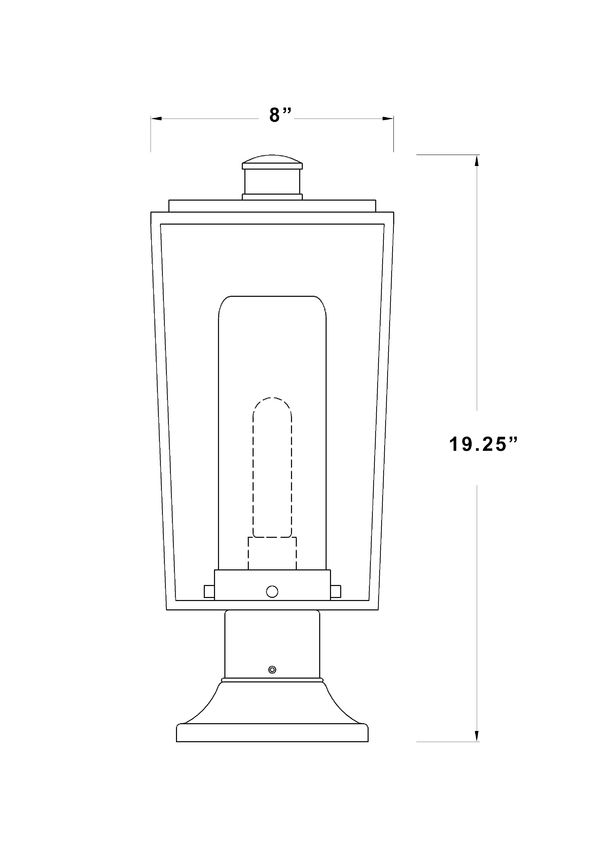 Z-Lite Sheridan 8" W x 20" H 1-Light Black Outdoor Pier Mounted Fixture and Round Pier Mount Hardware With White Opal Glass Shade