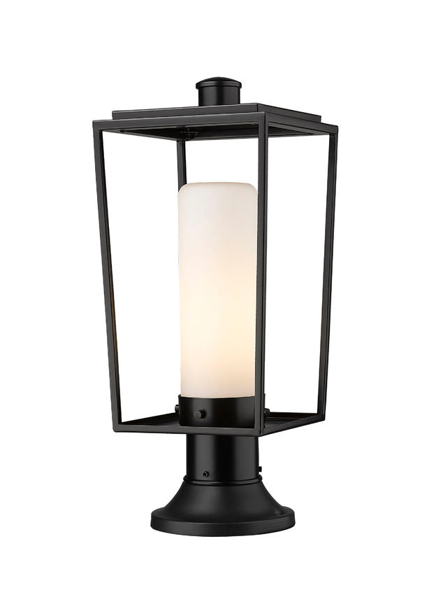 Z-Lite Sheridan 8" W x 20" H 1-Light Black Outdoor Pier Mounted Fixture and Round Pier Mount Hardware With White Opal Glass Shade