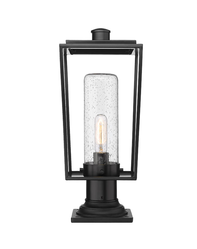 Z-Lite Sheridan 8" W x 20" H 1-Light Black Outdoor Pier Mounted Fixture and Square Pier Mount Hardware With Seedy Glass Shade
