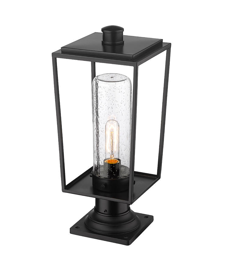 Z-Lite Sheridan 8" W x 20" H 1-Light Black Outdoor Pier Mounted Fixture and Square Pier Mount Hardware With Seedy Glass Shade